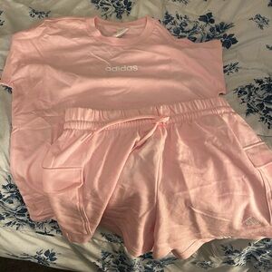 Adidas Light Pink Tee and Shorts Combo